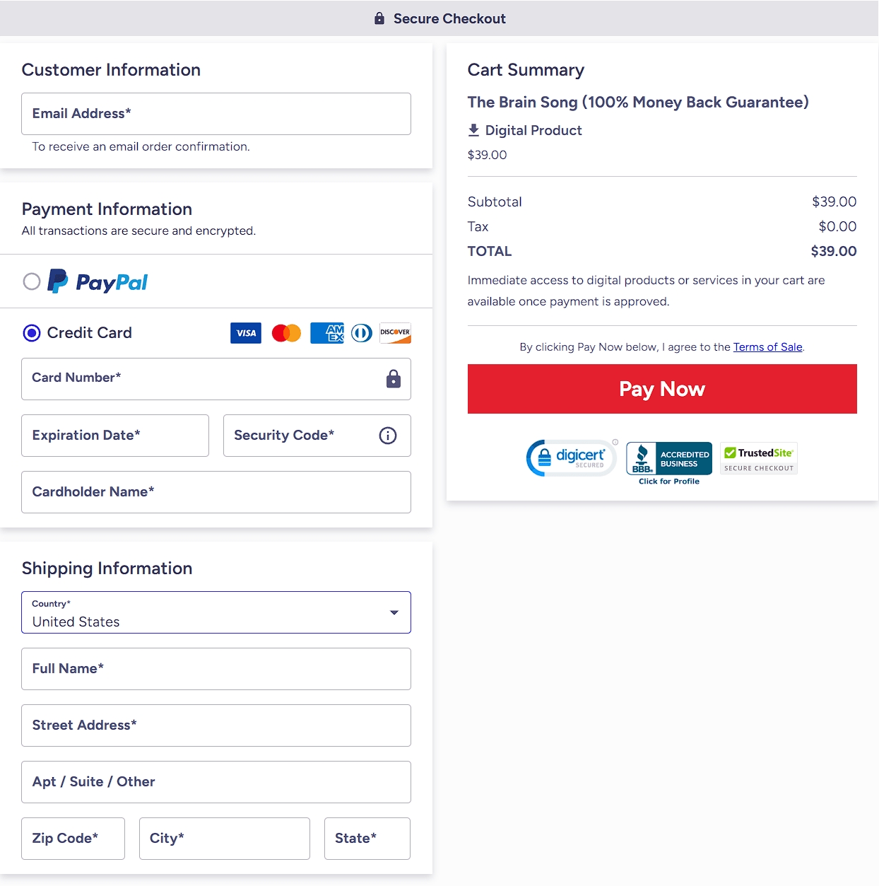 the brain song checkout page